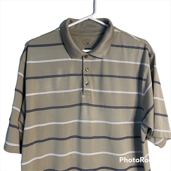 Haggar Men’s Beige Stripe Polo Shirt Medium - Picture 3 of 8